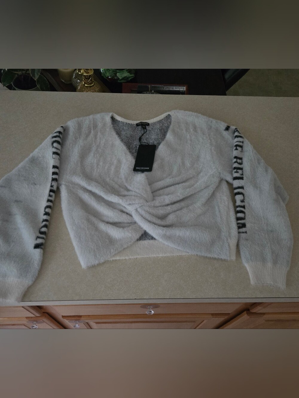 True Religion White Twist-Front V-Neck Sweater